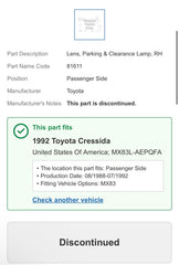 1988-1992 Toyota Cressida OEM Front Right Passenger Side Corner Light